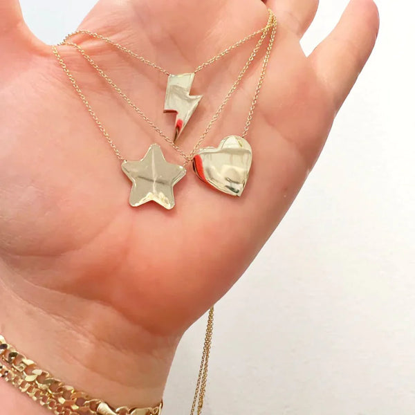Large bolt star and heart necklaces