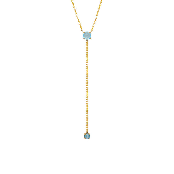 14 Karat Yellow Gold Blue Topaz Lariat Necklace 