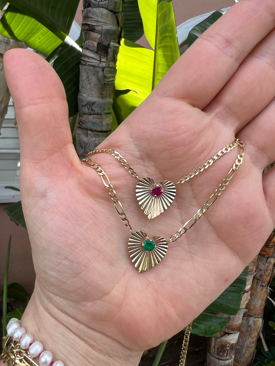 Gemstone fluted heart - emerald and more