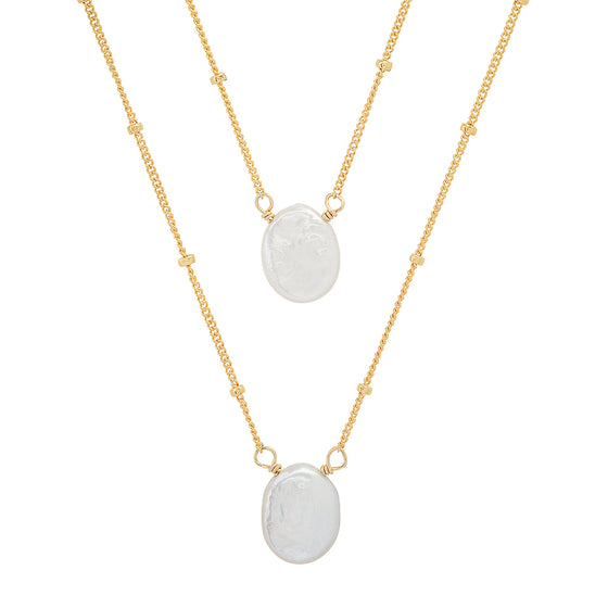 Satellite chain pearl drop necklaces
