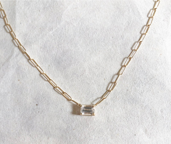 Baguette gem link chain necklace
