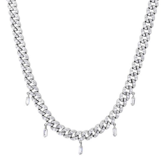 Pave curb chain with baguette drops