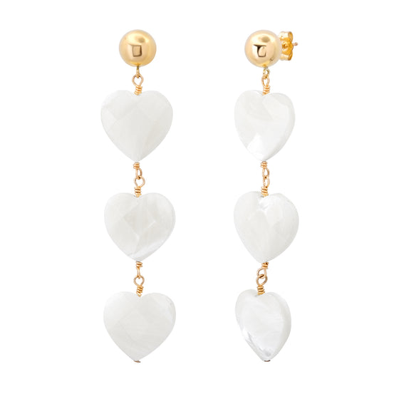 Tiered mother of pearl heart drop earrings