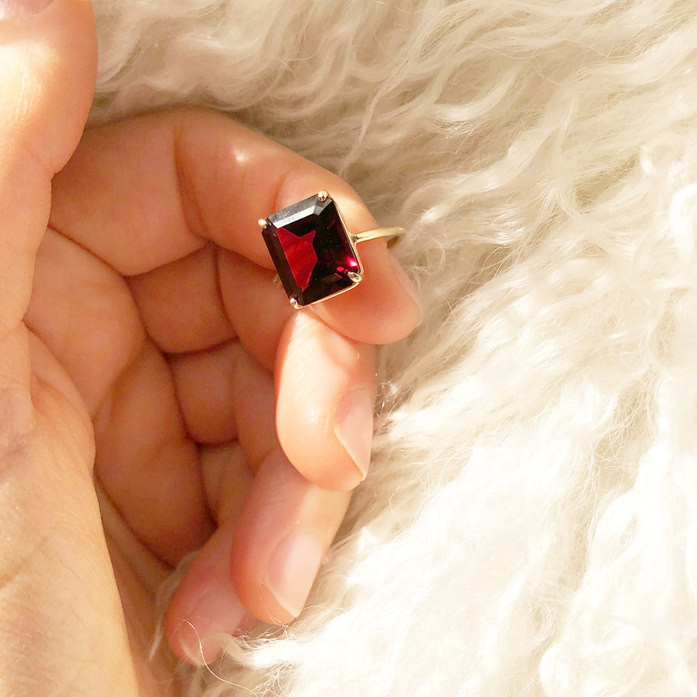 Emerald cut garnet ring hotsell