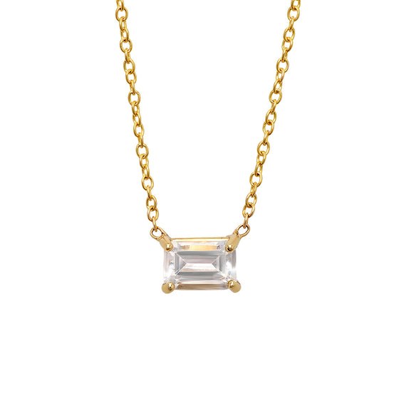 14 Karat Yellow Gold Emerald Cut White Topaz