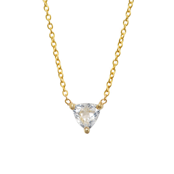 14 Karat Yellow Gold White Topaz Triangle Necklace