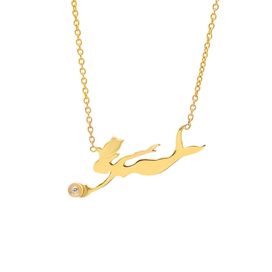 14 Karat Yellow Gold Mermaid silhouette diamond necklace 