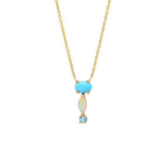 14 Karat Yellow Gold Turquoise Opal Blue Stone Drop Necklace 