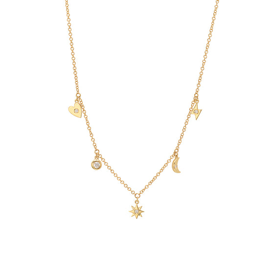 Gold and Diamond Multi-Charm Necklace