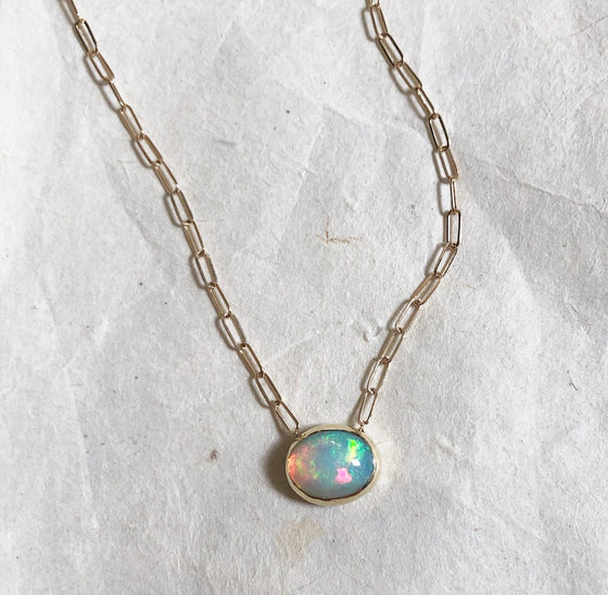 14k Ethiopian opal on link chain
