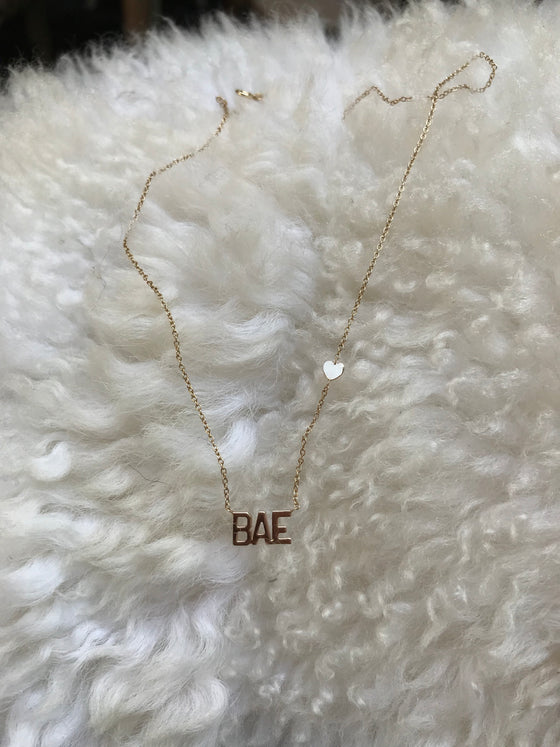 Custom Script Side Heart Necklace “Bae”