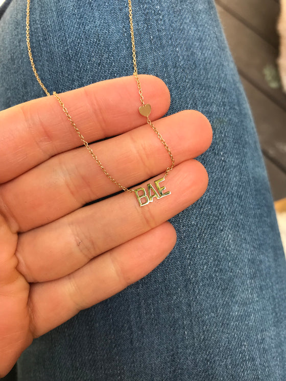 Custom Script Side Heart Necklace “Bae”