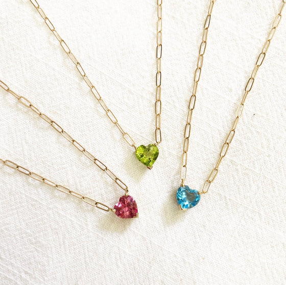 14k gemstone heart on link chain
