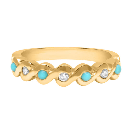 Turquoise and diamond wave ring