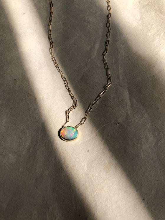 14k Ethiopian opal on link chain