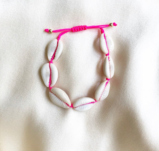 Neon cowrie shell bracelet