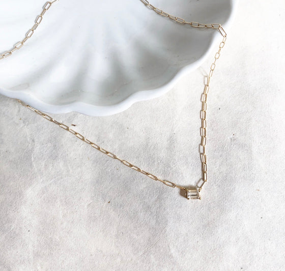 Baguette gem link chain necklace