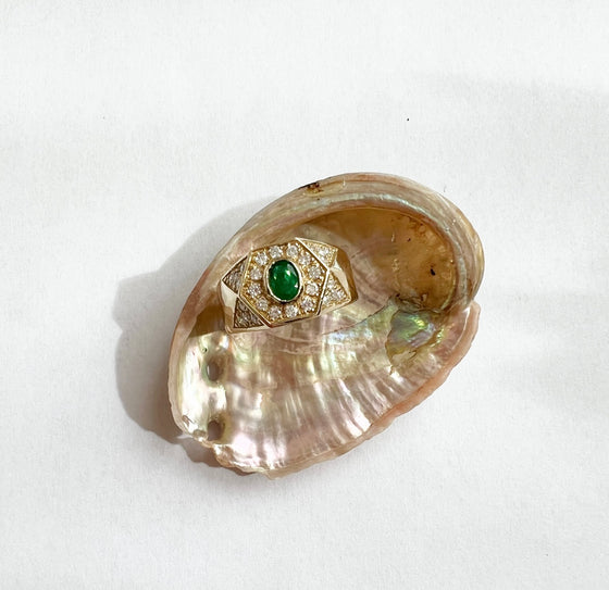 Emerald and diamond hexagon ring